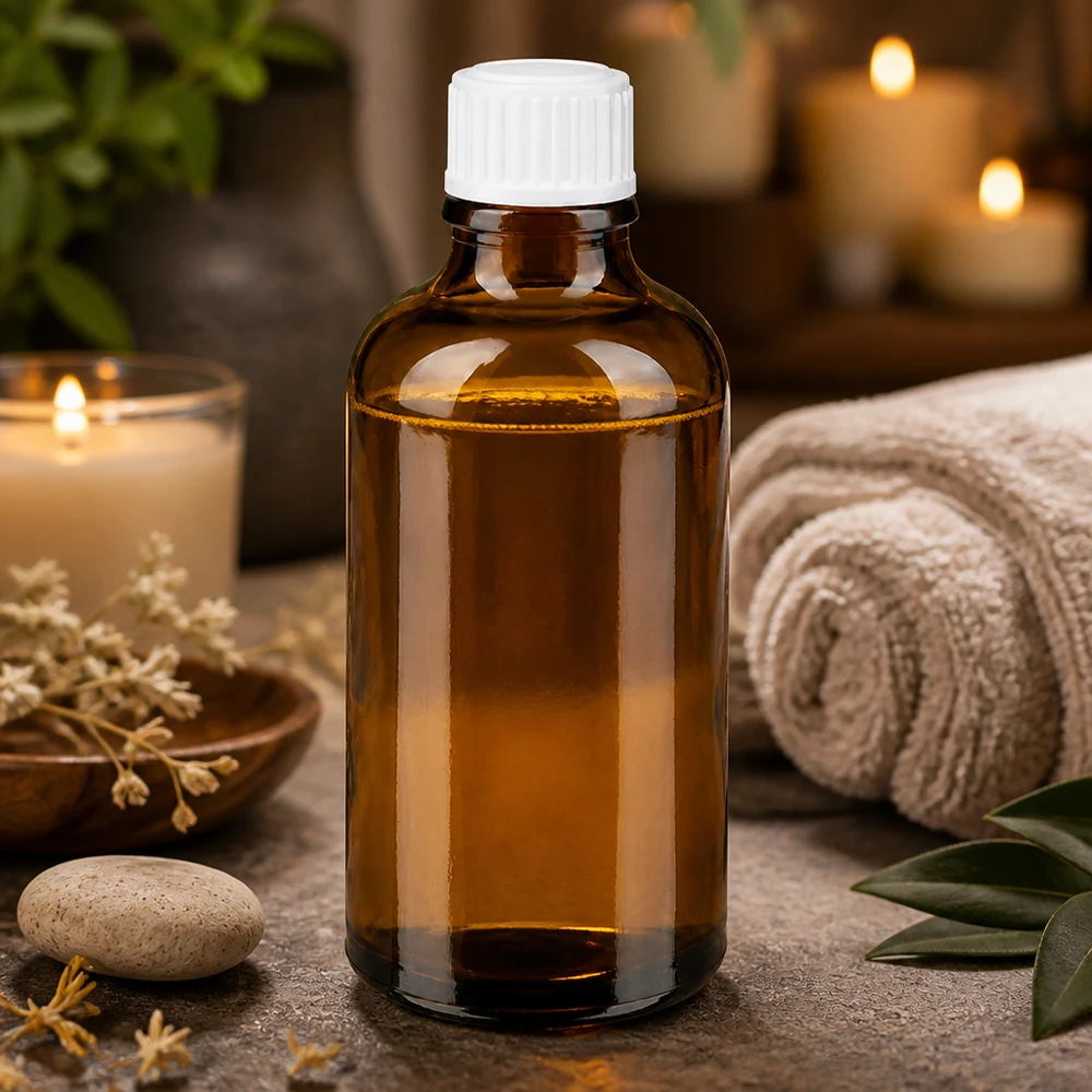 Kompakte Apothekerflasche 50ml in Braunglas mit weißem Verschluss für Naturkosmetik geeignet