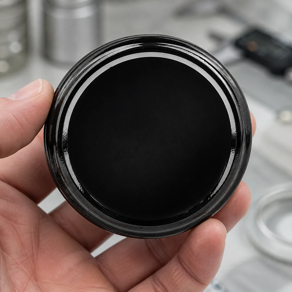 Matný vnitřní povrch černého víčka BasicSeal TO63 o průměru 63 mm od společnosti UNiTWIST zblízka