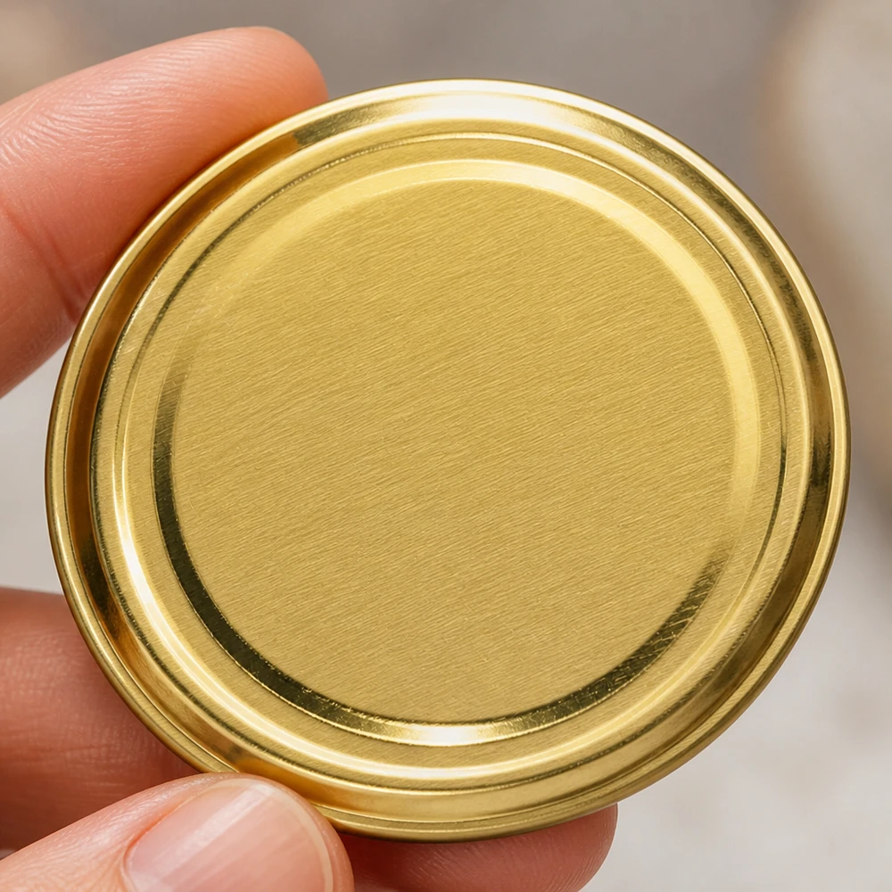 UNiTWIST TO70 kovové víčko, zlaté, detailní záběr, kartáčovaný povrch, 70 mm, BioSeal, BPA-NI, unitemp