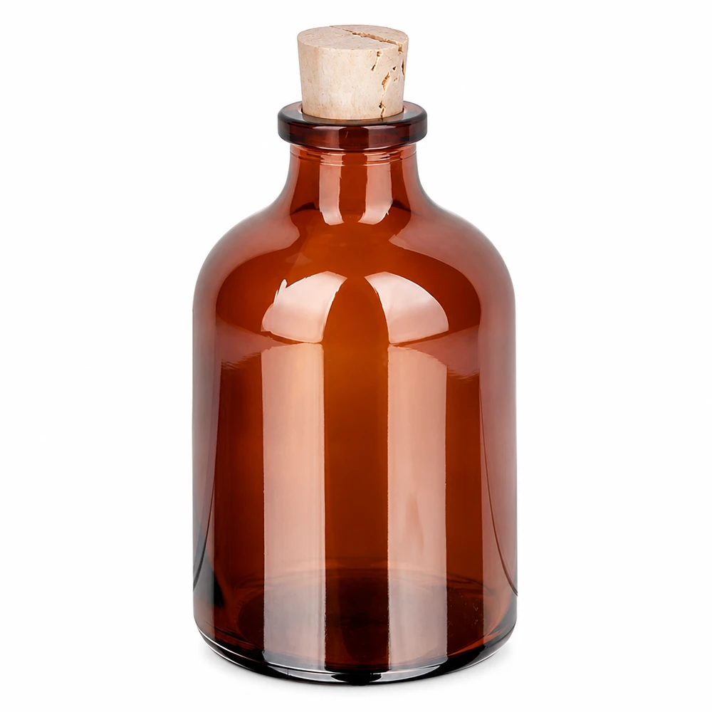 Jantarová skleněná lahvička 50ml se zátkou 11/14mm - Jantarová skleněná lahvička 50ml se zátkou 11/14mm Kompakte Braunglasflasche mit Korkverschluss 50ml für Parfüm und Kosmetikprodukte