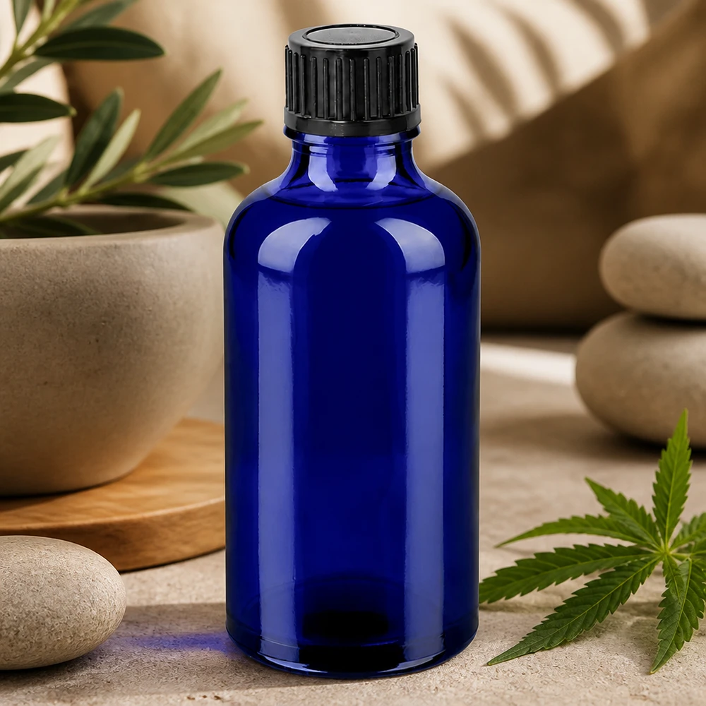 50ml láhev 11mm šroubovací uzávěr černý standard BlueLine UT18/50 50ml Vorratsflasche in elegantem Blau perfekt für DIY Kosmetik und Naturprodukte