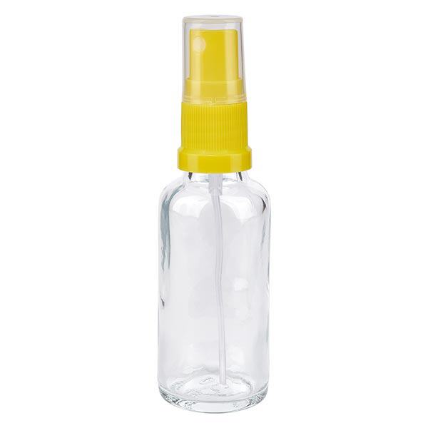 Lékárenská lahvička čirá 30ml s rozprašovacím uzávěrem žlutá Lékárenská lahvička čirá 30ml s rozprašovacím uzávěrem žlutá