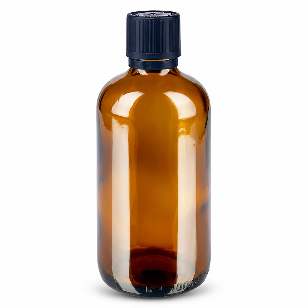 Braunglasflasche 100ml Tropfflasche mit Kindersicherung originalitätsversiegelt schwarz Apotheke