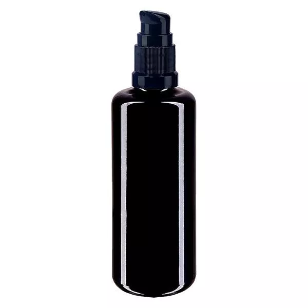Lékárenská láhev fialová 100ml uzávěr s pumpičkou černý St. Lékárenská láhev fialová 100ml uzávěr s pumpičkou černý St.
