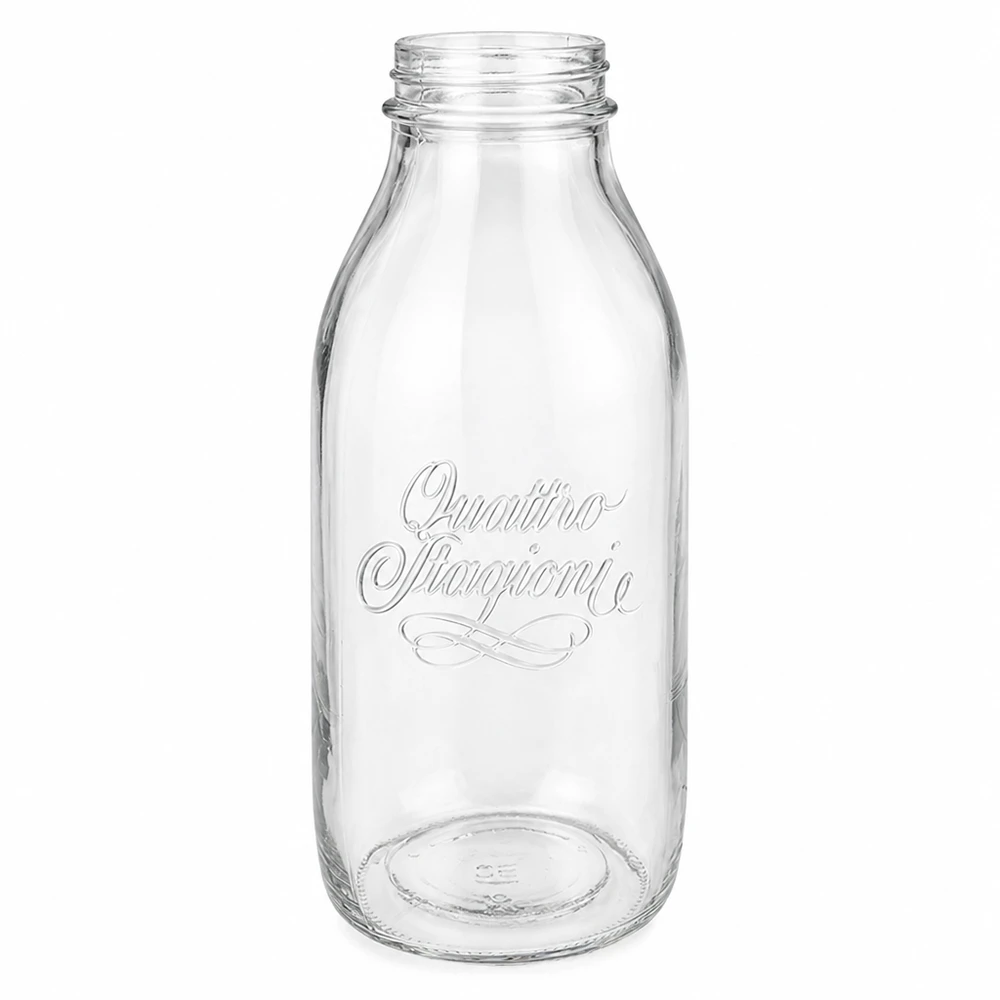 1000ml skleněná láhev "Quattro Stagioni" QS56mm Bormioli Rocco Quattro Stagioni 1000ml Weithalsflasche aus Glas mit geprägtem Logo transparent leer