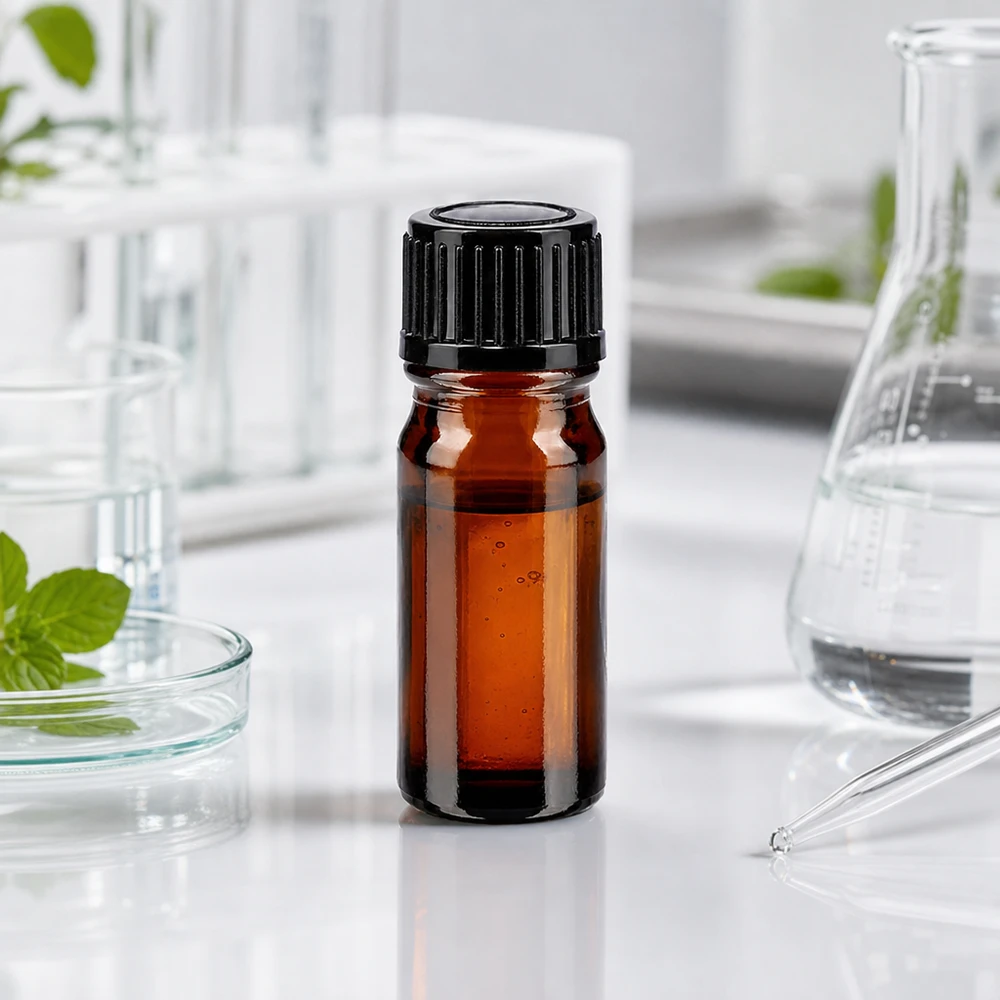 Kompakte Braunglasflasche 5ml für ätherische Öle mit schwarzem Schraubverschluss SV STD