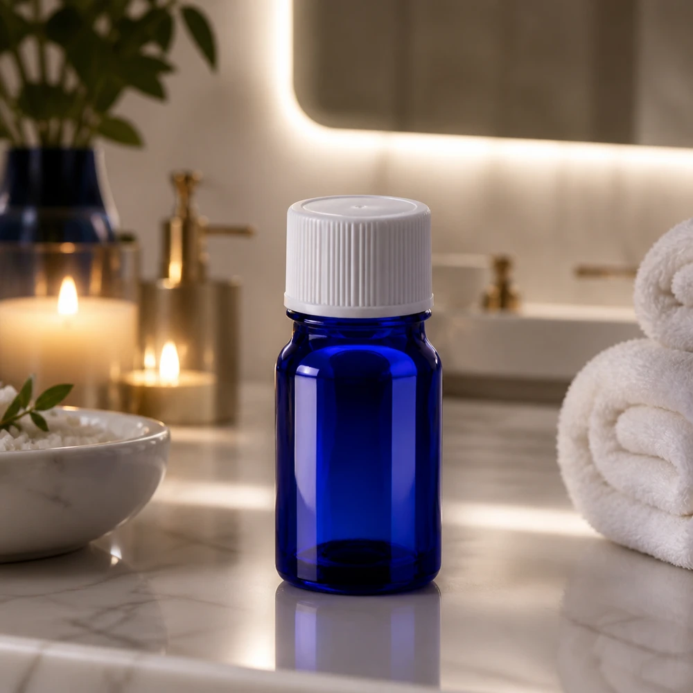Robuste 5ml Glasflasche blau mit weißem STD Schraubverschluss langlebig und wiederverwendbar
