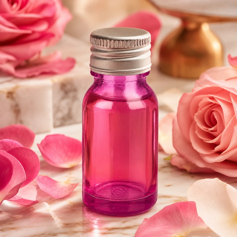 Violette Glasflasche 10ml mit elegantem Design und sicherem Aluminiumdeckel für hochwertige Öle