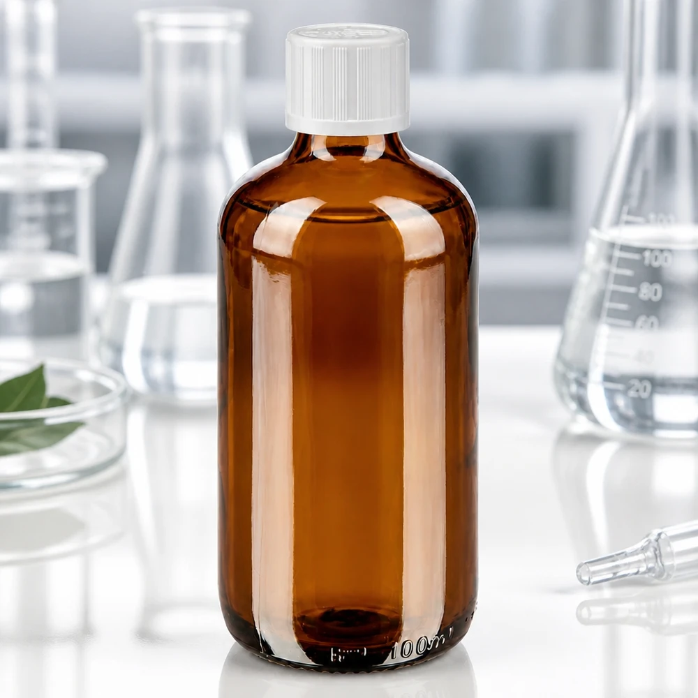 Lékárenská láhev hnědá 100ml kapací uzávěr bílý standardní uzávěr odolný proti otevření dětmi. 100ml UV-Schutz Apothekerflasche Braunglas mit kindersicherem Verschluss für Tropfen