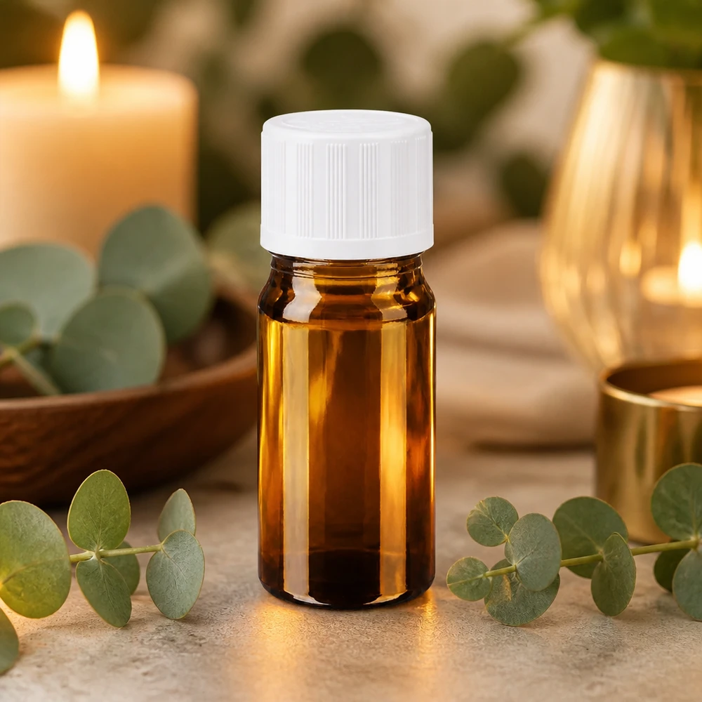 Lékárenská láhev hnědá 5ml kapátko uzávěr bílý standardní odolný proti otevření dětmi. Bernsteinfarbene Miniaturglasflasche 5ml mit weißem Schraubverschluss für Naturkosmetik