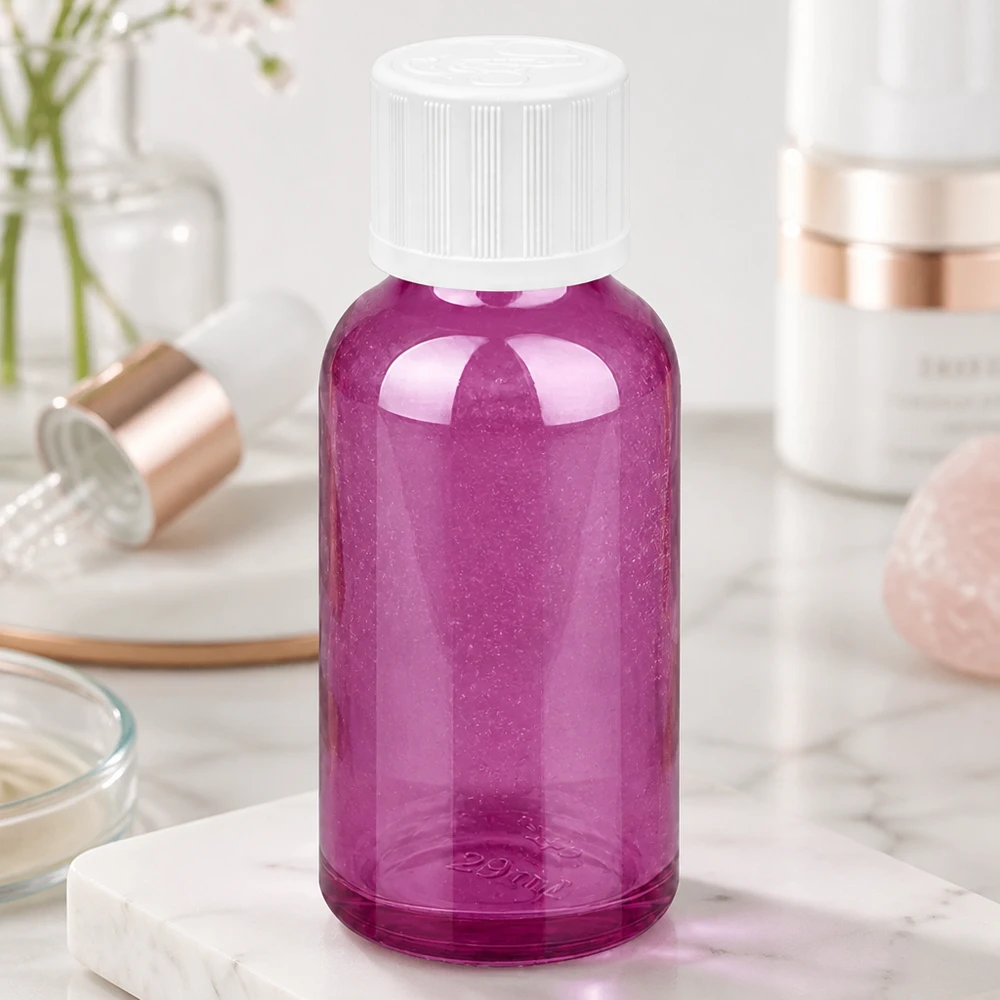 30ml lahvička s kapátkem 1,2 mm bílé standardní sklo odolné proti otevření dětmi PurpleLine.UT18/30 Stilvolle purple Tropfflasche 30ml mit ergonomischem Design perfekt für Hautpflege-Essenzen