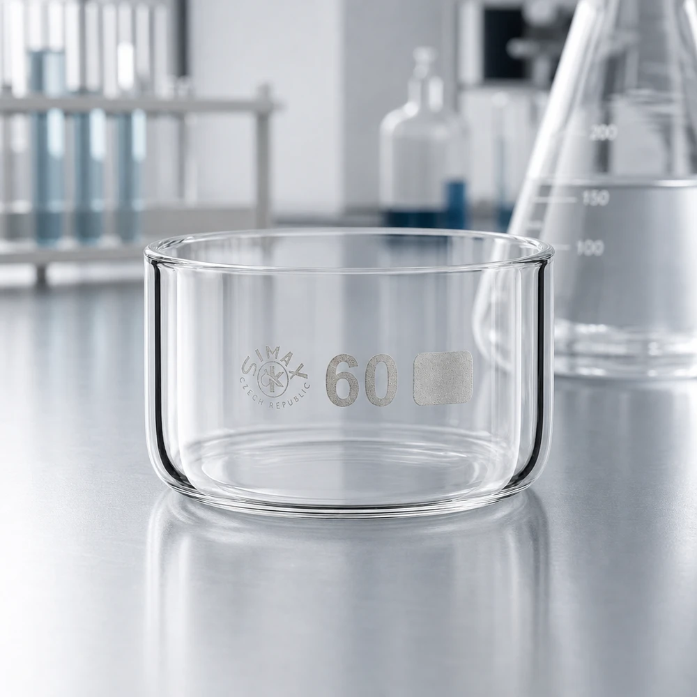 Rundes Laborglasgefäß 60ml ohne Ausguss dickwandiger Glasboden für präzise Laborarbeiten