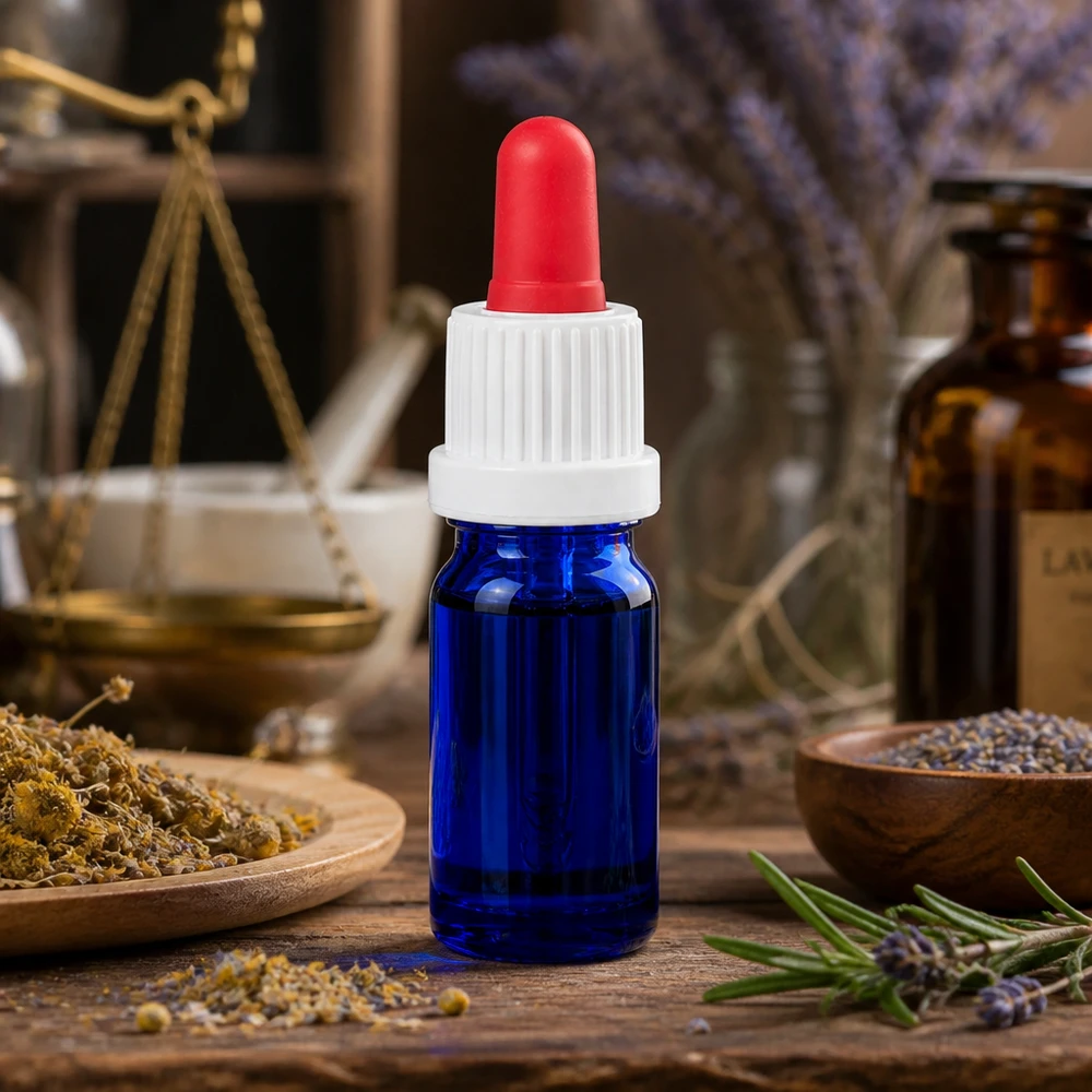 5ml pipetovací láhev bílá/červený uzávěr s ochranou proti manipulaci BlueLine UT18/5 Violettglas Pipettenflasche 5ml UT18/5 mit kindersicherem Verschluss für Naturheilkunde