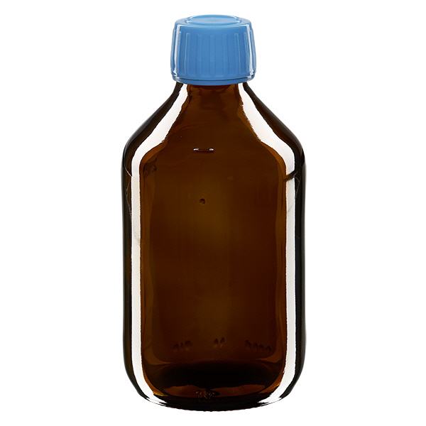 250ml lahvička na léky hnědá, modrý uzávěr s tamper-evidentním kroužkem ApoGlas 250ml lahvička na léky hnědá, modrý uzávěr s tamper-evidentním kroužkem ApoGlas