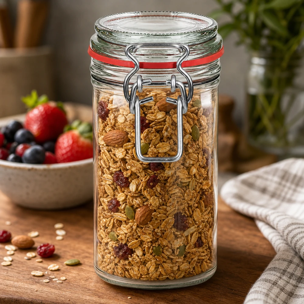Úložná sklenice o objemu 272 ml s gumovým kroužkem a otočným víčkem UNiTWIST. 272ml Vorratsglas mit Bügelverschluss für Müsli und Nüsse - luftdichte Aufbewahrung in der Küche