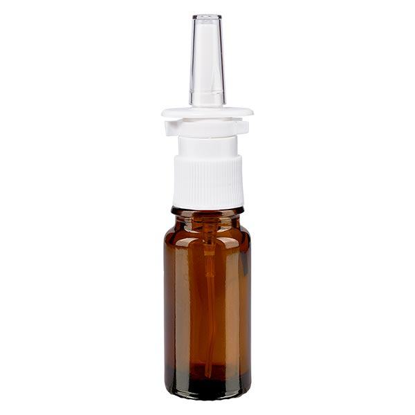 Lékárenská lahvička hnědá 10ml nosní rozprašovač bílý stř. Lékárenská lahvička hnědá 10ml nosní rozprašovač bílý stř.