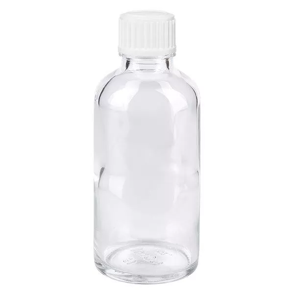 Lékárenská láhev čirá 50ml šroubovací uzávěr bílá standardní
