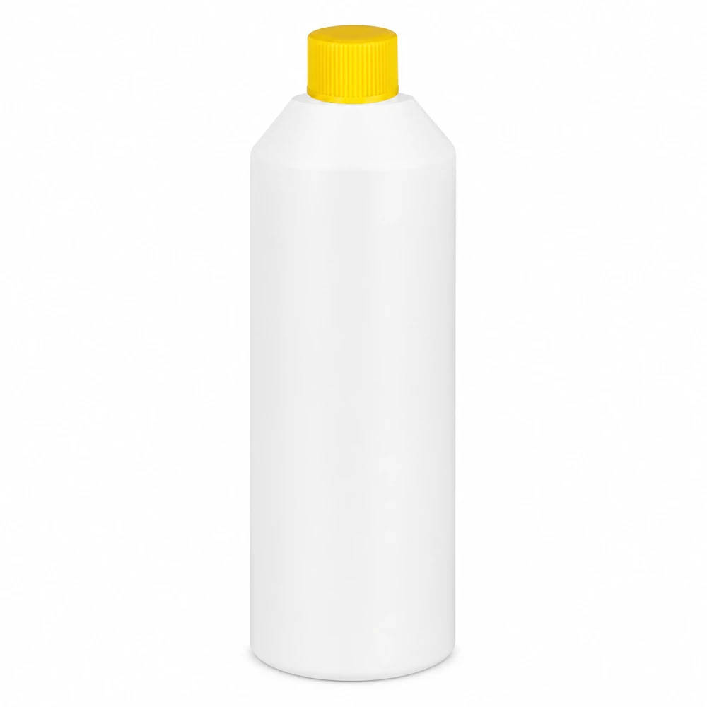 Lékárenská láhev HDPE 250ml bílá, se žlutým šroubovacím uzávěrem Bílá lékárenská lahvička z HDPE o objemu 250 ml se žlutým šroubovacím uzávěrem