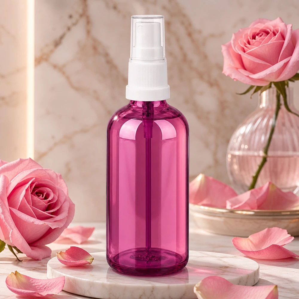 100ml lahvička s rozprašovačem bílá/průhledná Standard PurpleLine UT18/100 Kompakte 100ml Flasche mit Sprühaufsatz in trendigem Purple-Look für Haarpflege
