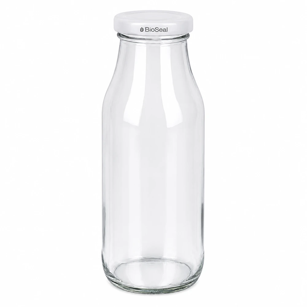 Láhev o objemu 263 ml s víčkem BioSeal bílá UNiTWIST Elegante UNiTWIST Glasflasche 263ml mit weißem BioSeal Deckel für Küche und Vorratshaltung von Glas-Fabrik.at