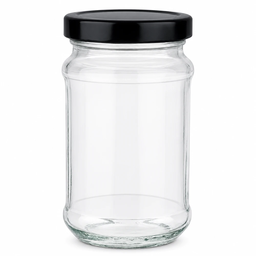 390ml kulatá sklenice + víčko BasicSeal černé hluboké UT 390ml Rundglas mit schwarzem BasicSeal Deckel UNiTWIST - leeres Vorratsglas aus Glas mit Schraubverschluss