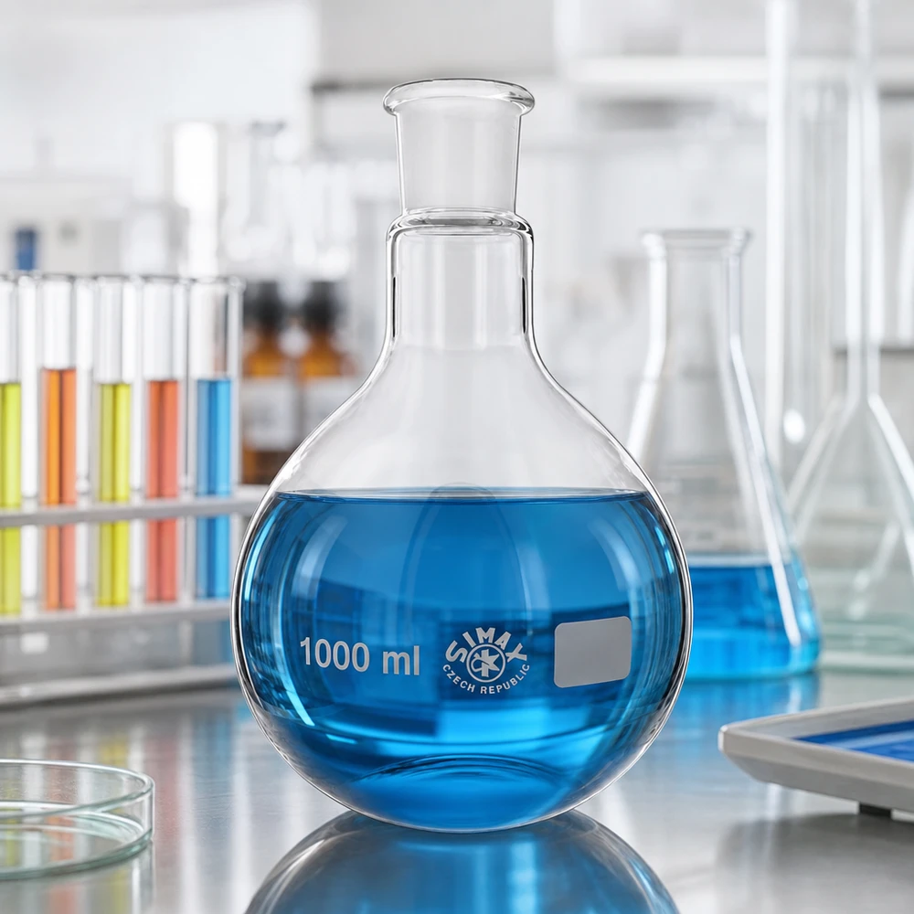 Baňka 1000ml se standardním broušeným spojem (29/32) Chemiekolben 1000ml aus robustem Laborglas für analytische Verfahren und Experimente