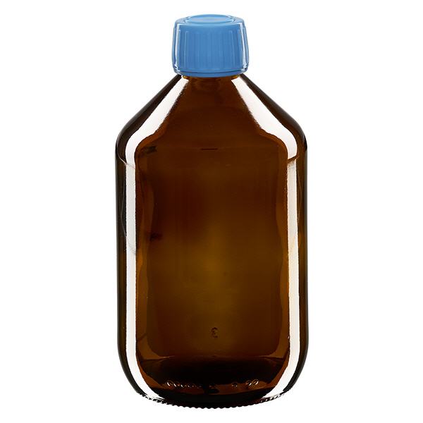 500ml lahvička na léky hnědá, modrý uzávěr s tamper-evidentním kroužkem ApoGlas. 500ml lahvička na léky hnědá, modrý uzávěr s tamper-evidentním kroužkem ApoGlas.