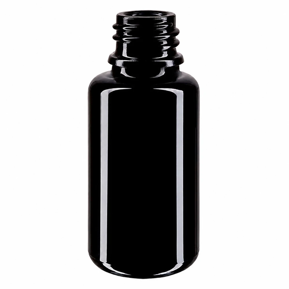 Runde Tropfflasche 20ml aus dunklem Violettglas mit klassischer Flaschenform und Gewinde