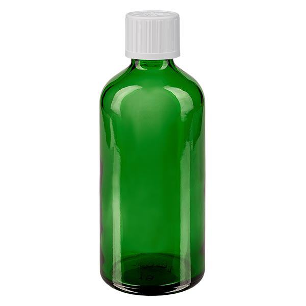 Lékárenská lahvička zelená 100ml kapací uzávěr bílý standardní odolný proti otevření dětmi. Lékárenská lahvička zelená 100ml kapací uzávěr bílý standardní odolný proti otevření dětmi.