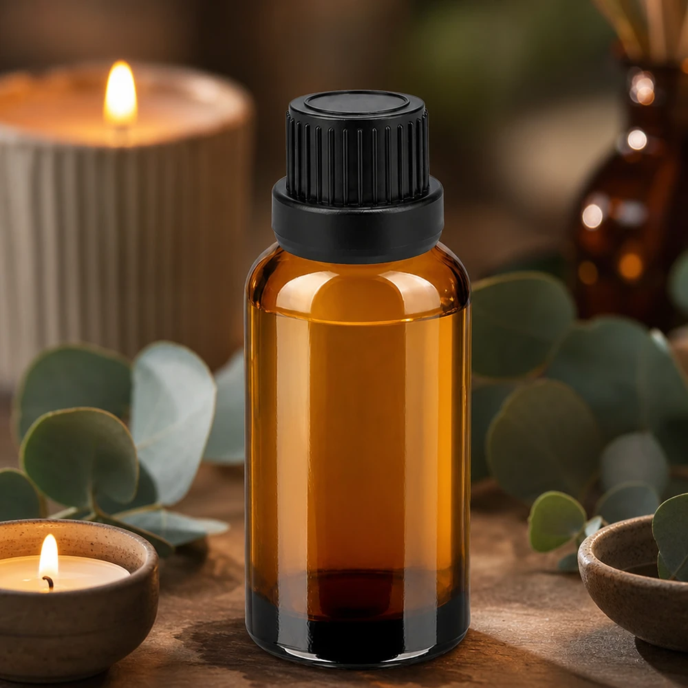 30ml lahvička s kapátkem 2mm černá tamper-evidentní uzávěr BrownLine UT18/30 Premium 30ml Tropfbehälter aus braunem Glas mit ergonomischem schwarzem Verschluss