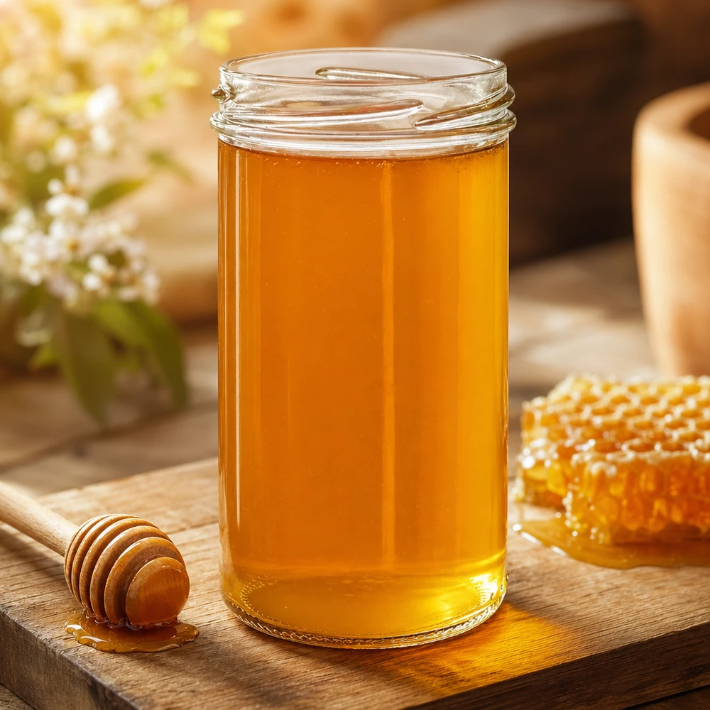Tumbler o objemu 277 ml bez víčka (TO66) UNiTWIST UNiTWIST Sturzglas 277ml mit goldenem Honig gefüllt auf Holzbrett mit Honiglöffel und Waben - perfekt für Marmelade und