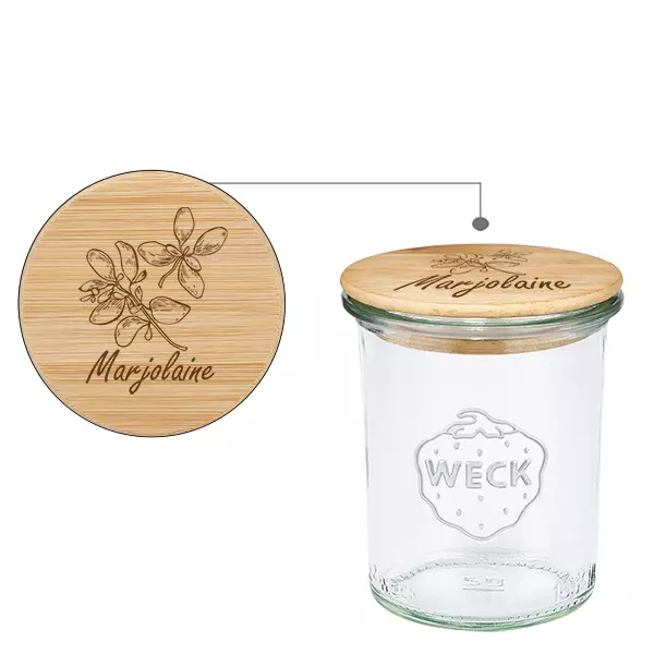 Couvercle en bois "Marjolaine" avec WECK verre plongeant 160ml Couvercle en bois "Marjolaine" avec WECK verre plongeant 160ml