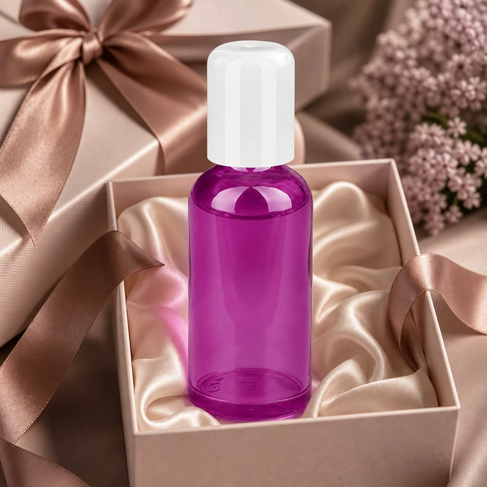 Roll-On Flasche 50ml transparent-violett mit ergonomischem Design für einfache Handhabung