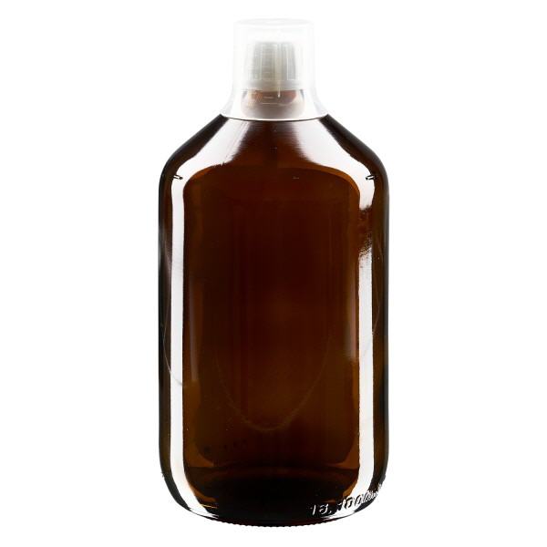 1000ml lahvička na léky hnědá, uzávěr s pojistkou proti manipulaci s dávkovacím kalíškem 30ml ApoGlas 1000ml lahvička na léky hnědá, uzávěr s pojistkou proti manipulaci s dávkovacím kalíškem 30ml ApoGlas