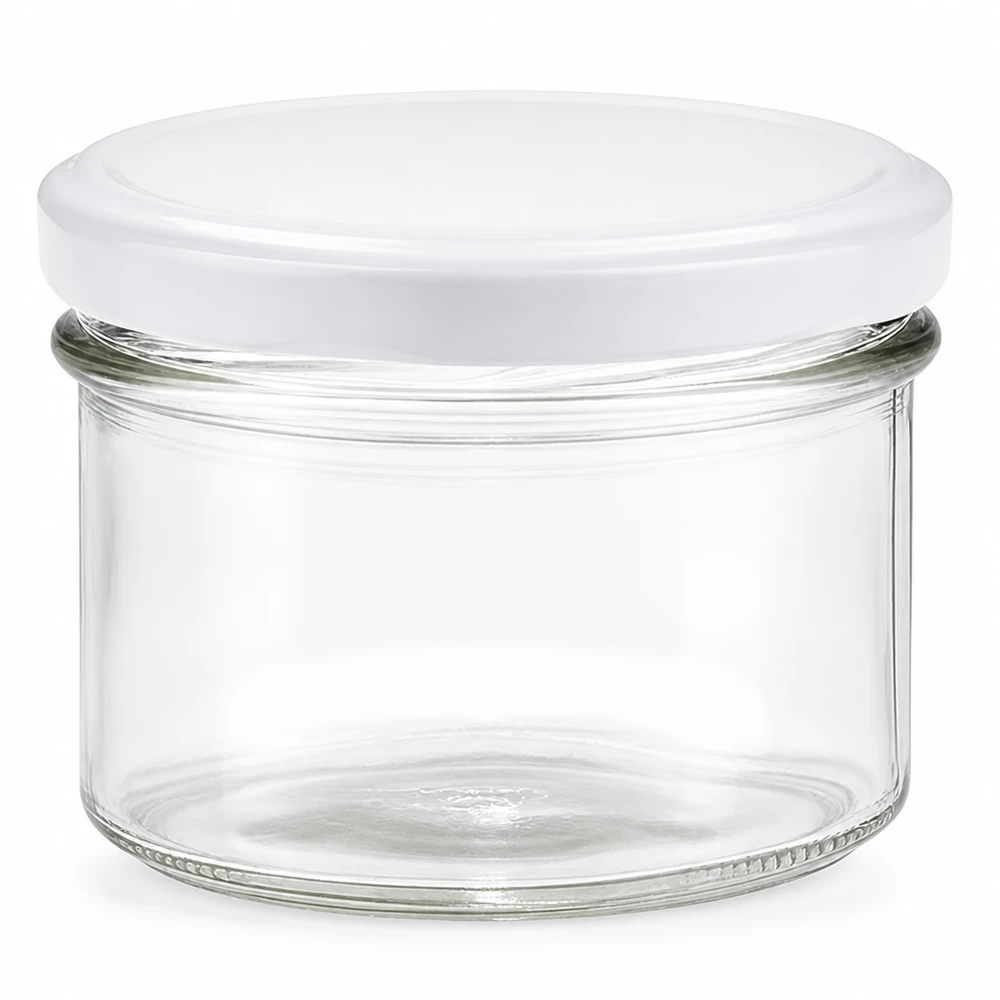 Skleněná sklenice 225ml s víčkem BasicSeal bílá UNiTWIST 225ml Sturzglas mit weißem BasicSeal Deckel, leeres Einmachglas aus Glas für Marmelade und Konserven