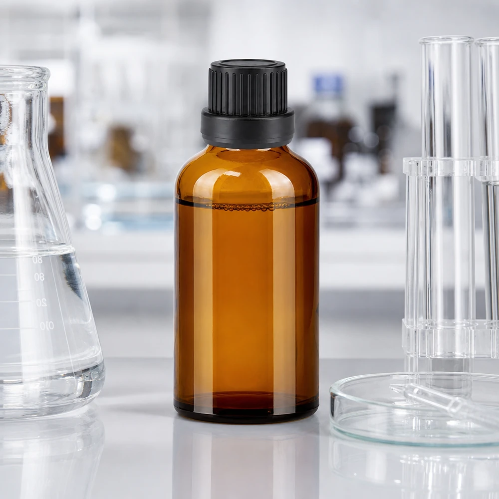 50ml lahvička s kapátkem 2mm černá tamper-evidentní uzávěr BrownLine UT18/50 Praktische 50ml Glasflasche mit 2mm Tropföffnung für exakte Portionierung in Labor und Praxis