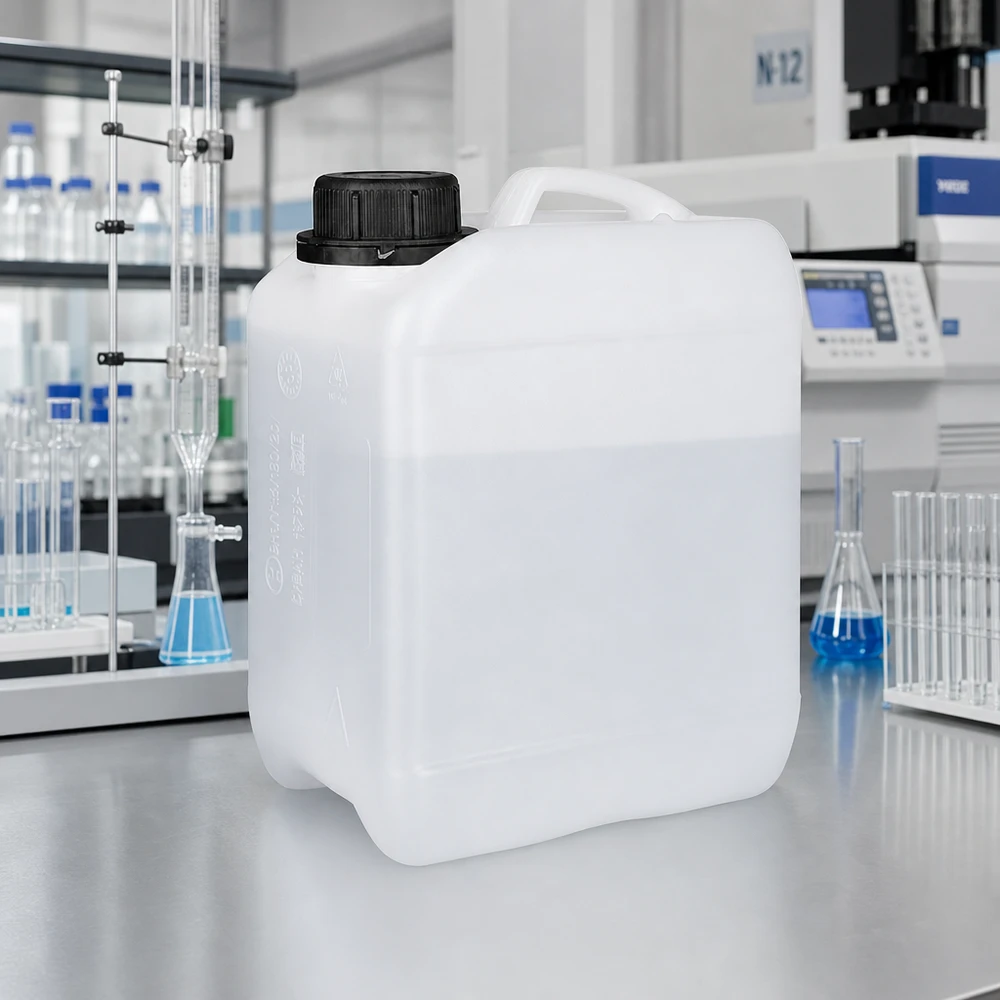 Kanystr 2,5 litru se šroubovacím uzávěrem s ochranou proti manipulaci. Halbtransparenter Kanister 2,5 L mit Füllstandskontrolle und schwarzem Schraubverschluss