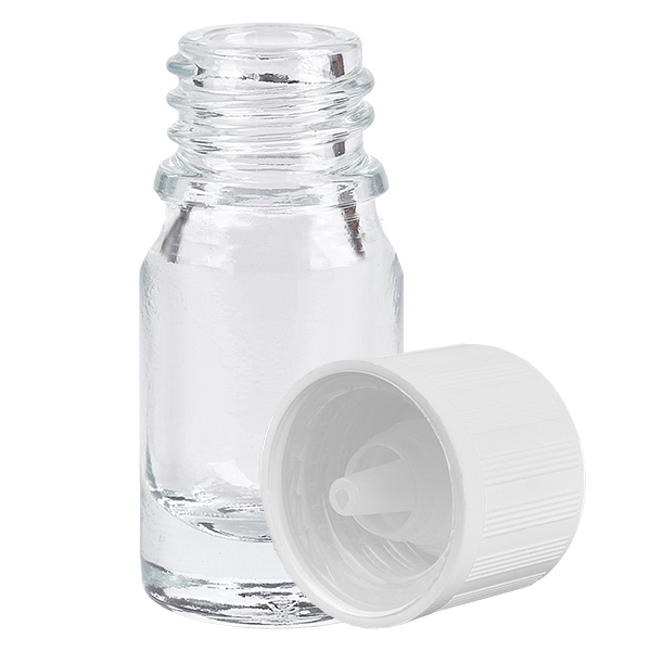 5ml lahvička s kapátkem 1,2 mm bílá standardní uzávěr odolný proti otevření dětmi ClearLine UT18/5 5ml lahvička s kapátkem 1,2 mm bílá standardní uzávěr odolný proti otevření dětmi ClearLine UT18/5