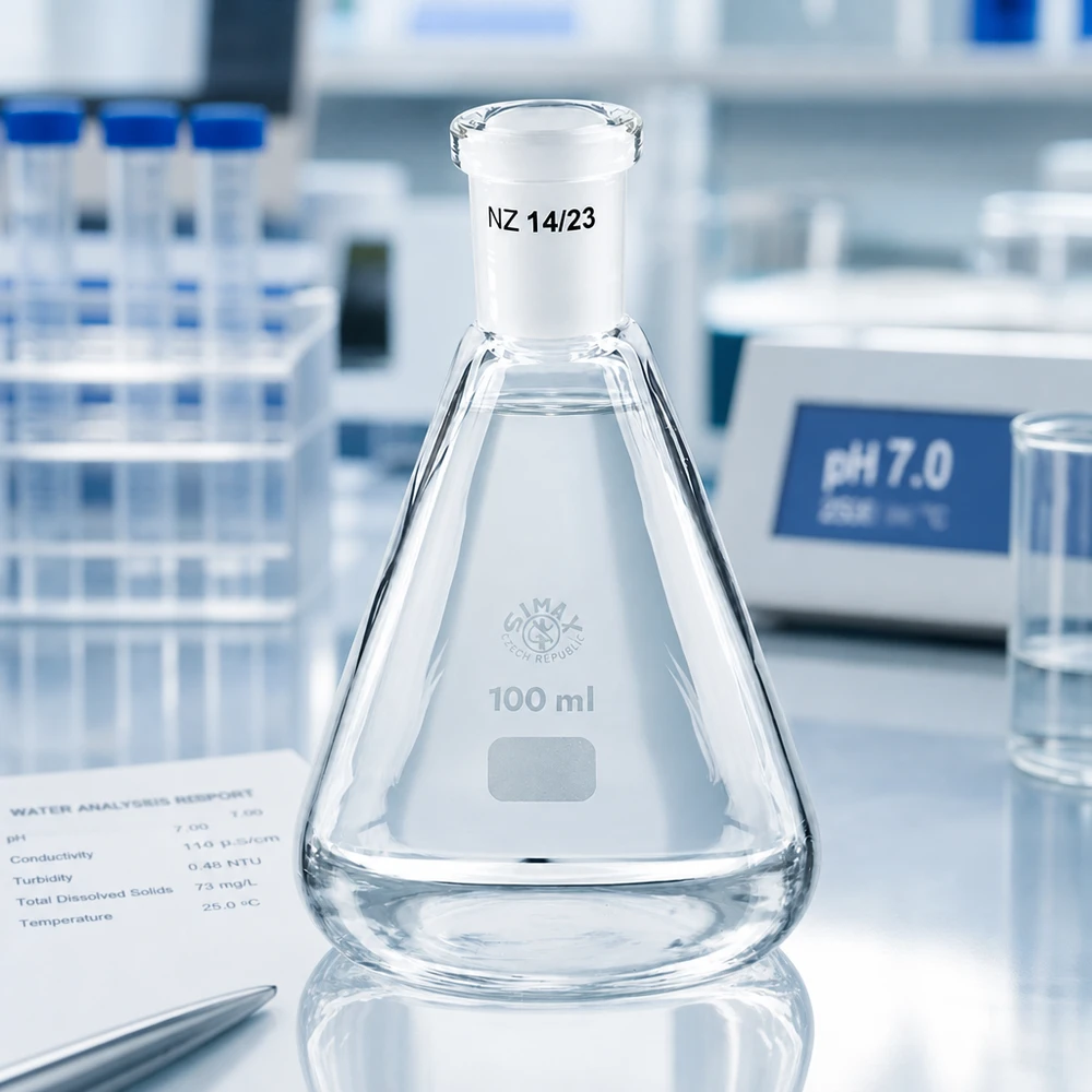 Erlenmeyerova baňka 100 ml se standardním broušeným spojem (14/23) Erlenmeyerova baňka 100 ml se standardním broušeným spojem (14/23)
