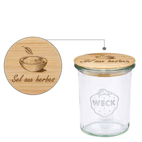 Couvercle en bois "Sel aux herbes" avec WECK verre renversé