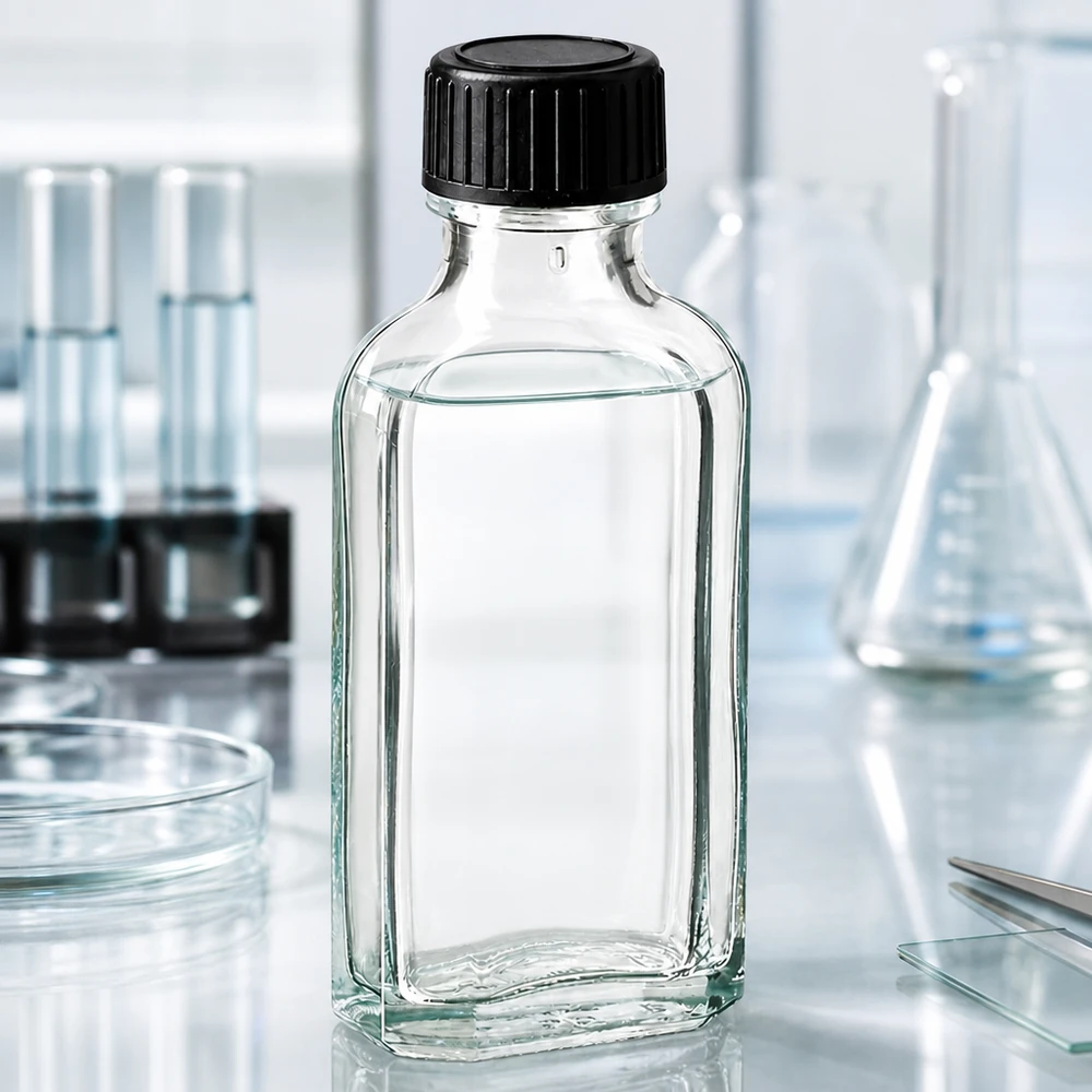 50 ml čirý šroubovací uzávěr Meplat s těsnicím diskem LKD Kompakte 50ml Vierkantflasche klar mit LKD-Dichtscheibe für pharmazeutische Anwendungen