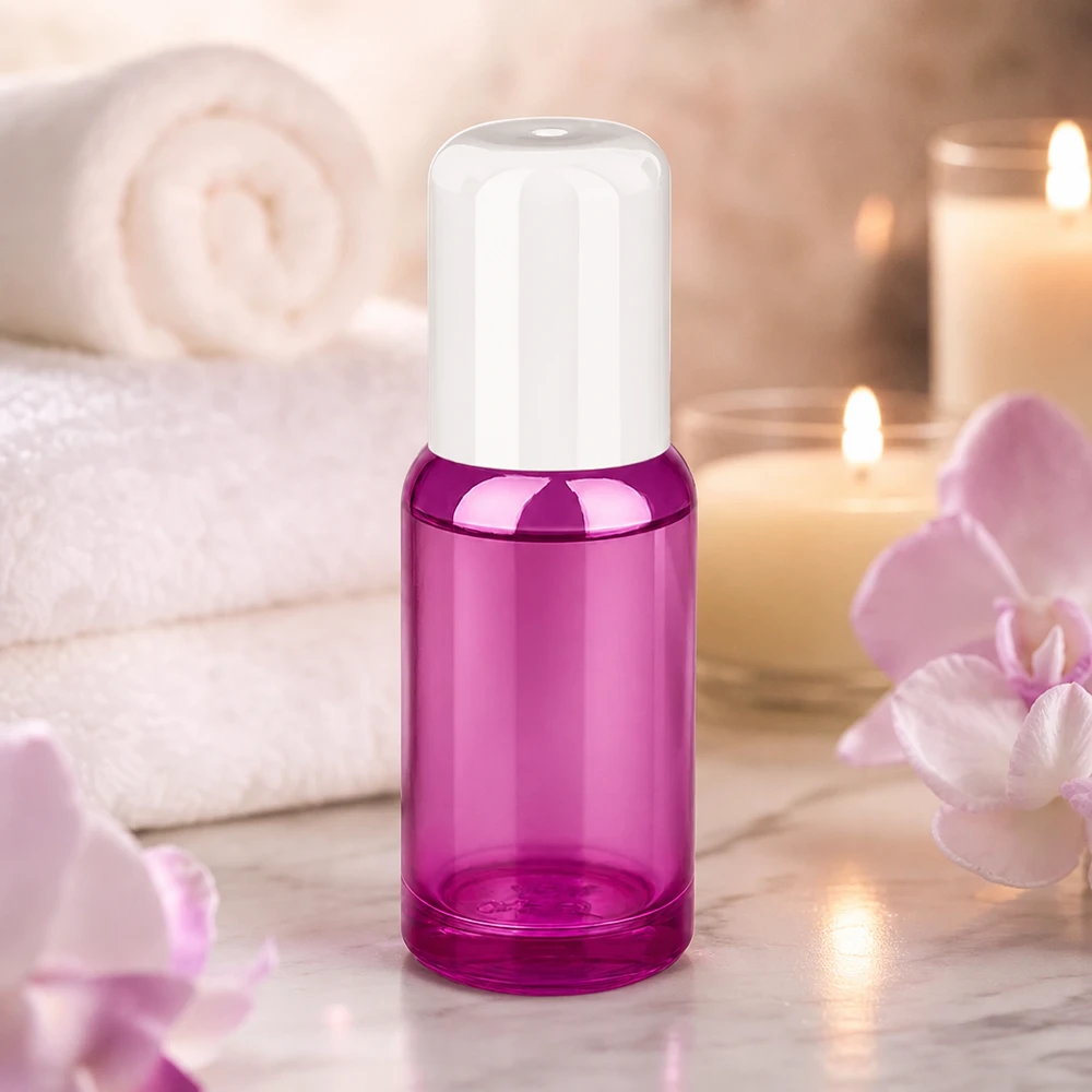 20ml lahvička s kuličkovým rozprašovačem PurpleLine UT18/20 bílá standardní 20ml Roll-On Behälter aus transparentem lila Glas mit weisser Kappe für Wellness-Anwendungen