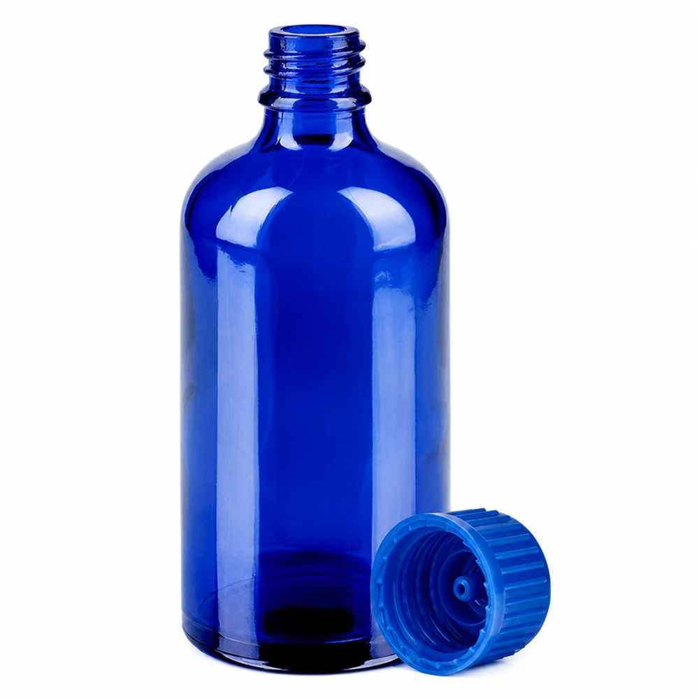 Hochwertige blaue 100ml Flasche mit Schraubdeckel für Labor und Medizin