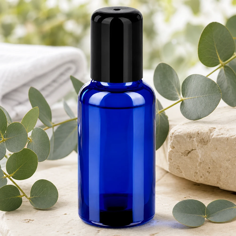 30ml roll-on lahvička černá standardní uzávěr BlueLine UT18/30 Wiederbefüllbare 30ml Roll-On Flasche STD BlueLine in blau für nachhaltige Kosmetikaufbewahrung
