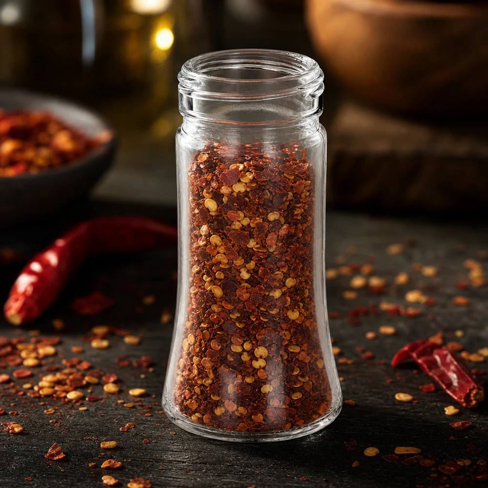 Bauchiges Spezialglas Bobby 95ml Klarglas perfekt für Paprikaflocken und Chiligewürze