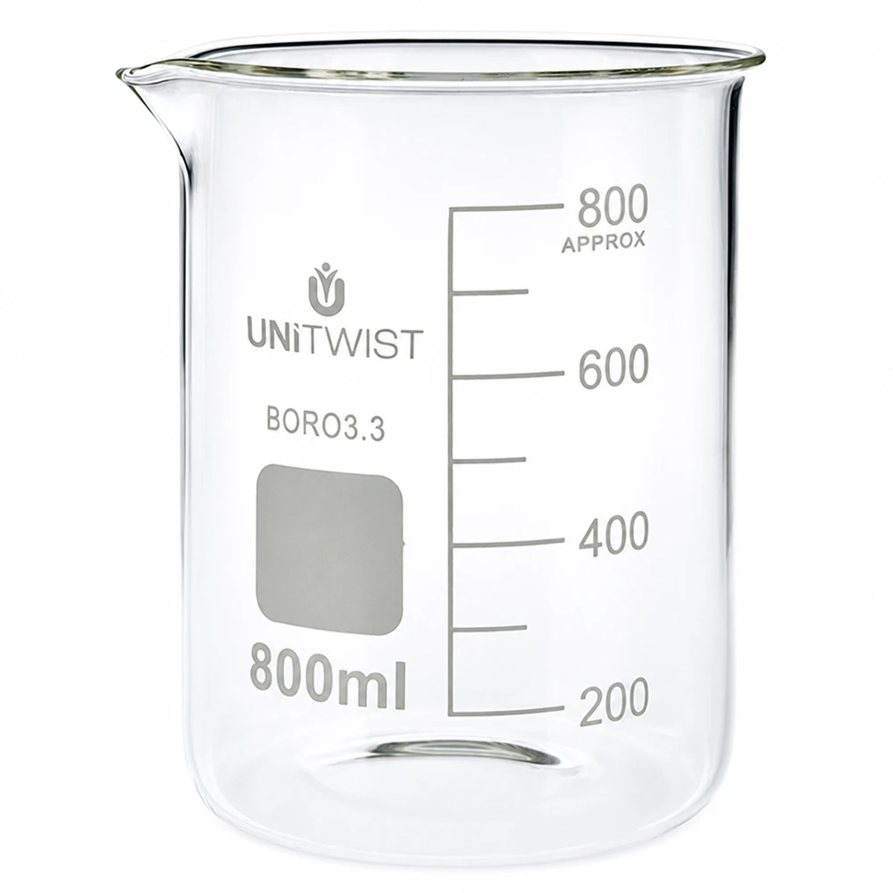 Kádinka 800ml borosilikátová, nízká forma UNiTWIST UNiTWIST Labor Becherglas 800ml aus hochwertigem Borosilikatglas BORO3.3 klar