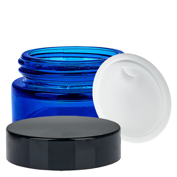 Skleněná dóza 20 ml modrá s vkládacím víčkem UNiTWIST. Skleněná dóza 20 ml modrá s vkládacím víčkem UNiTWIST.