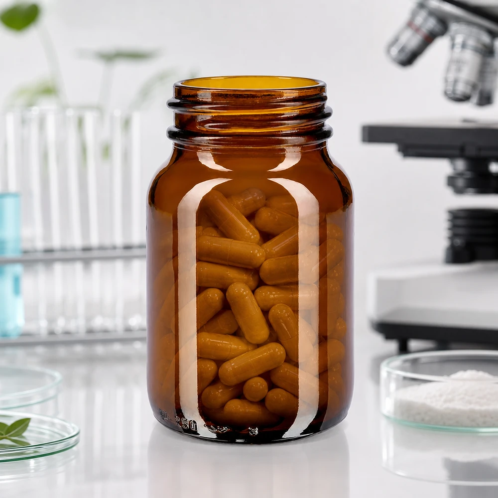 250ml láhev se širokým hrdlem jantarové sklo s uzávěrem Medizinische 250ml Weithalsflasche Braunglas für sterile Aufbewahrung in Apotheken