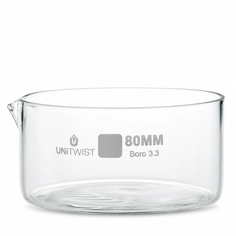 Krystalizační miska ø80 mm z borosilikátového skla UNiTWIST Laborschale ø80mm klares Borosilikatglas 3.3 UNiTWIST für Eindampfen und Kristallisieren