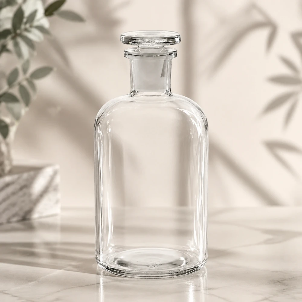 Láhev s kulatým ramenem 500ml čirá skleněná zátka s úzkým hrdlem Hochwertige Vorratsflasche 500ml klar mit Rundschulter Enghals für Öle und Tinkturen